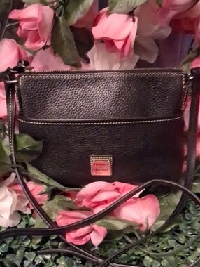 Dooney & Bourke Black Pebble Leather Small Crossbody with Gold Logo